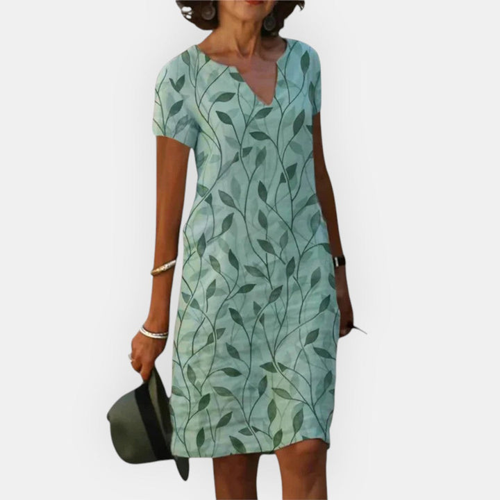Aven - Women’s V-Neck Printed Pattern Loose Dress