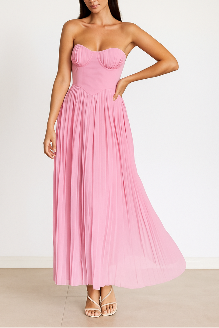 Aria - Timeless Off-shoulder Pleated Maxi Dres