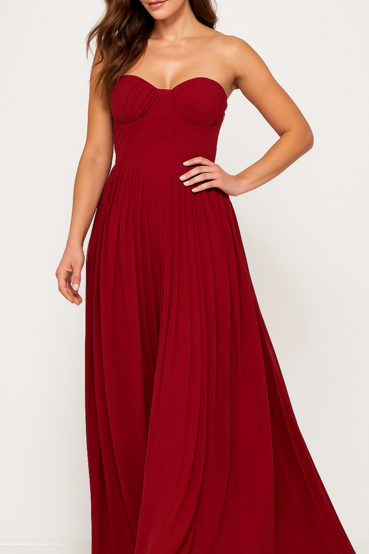 Aria - Timeless Off-shoulder Pleated Maxi Dres