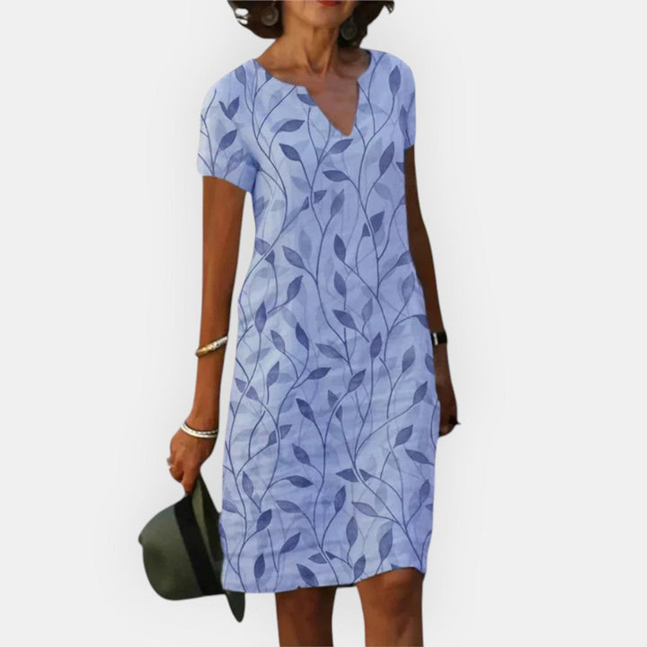 Aven - Women’s V-Neck Printed Pattern Loose Dress