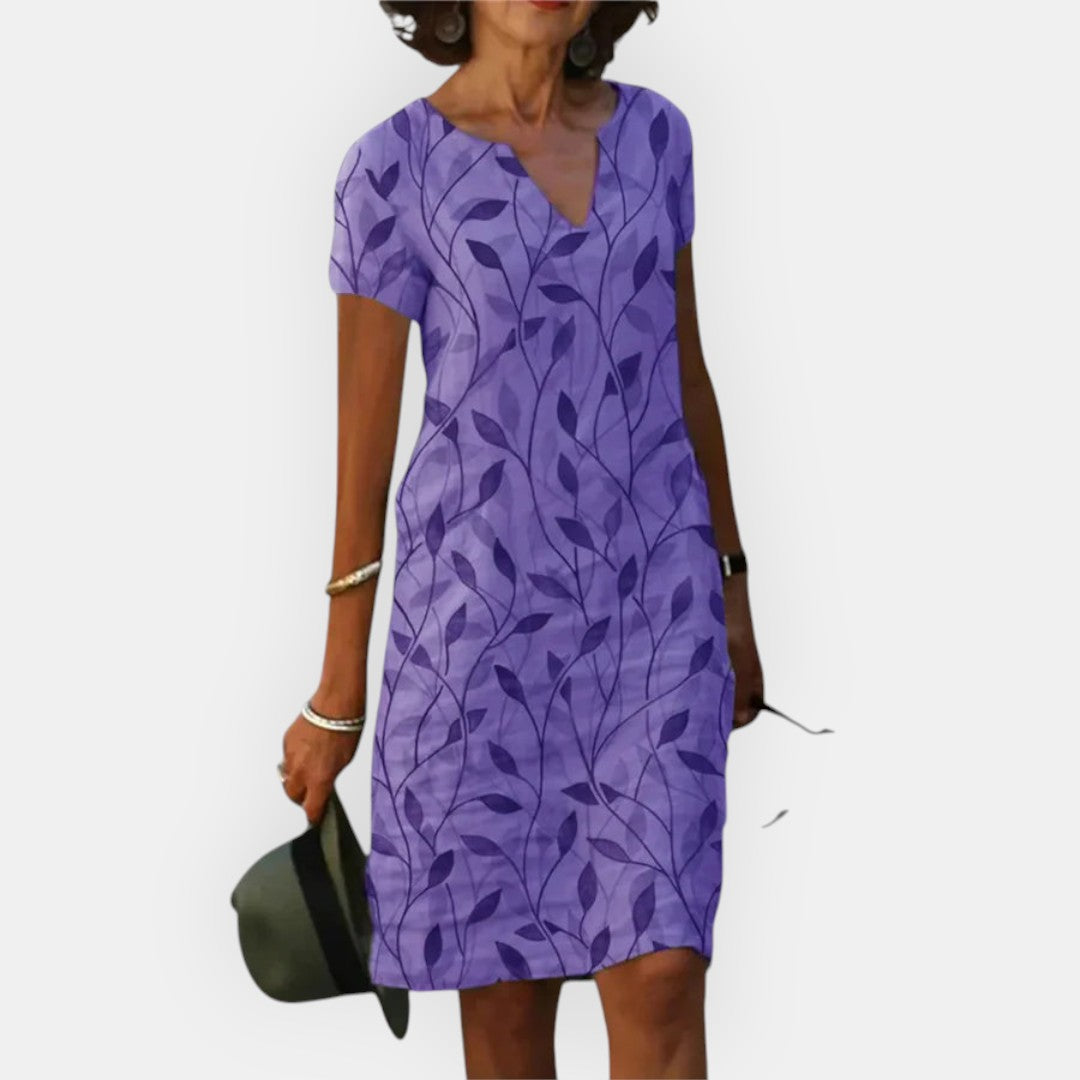 Aven - Women’s V-Neck Printed Pattern Loose Dress