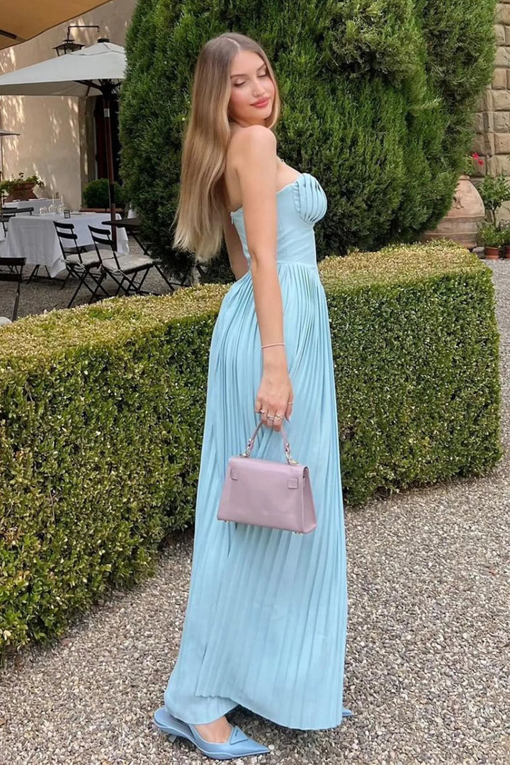 Aria - Timeless Off-shoulder Pleated Maxi Dres