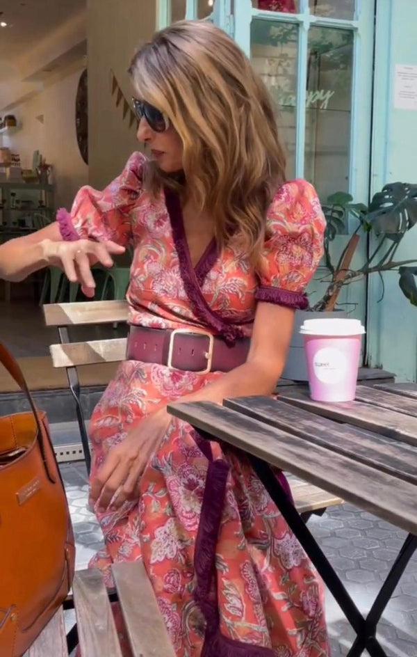 Elegant Pink Maxi Dress with Short Sleeves