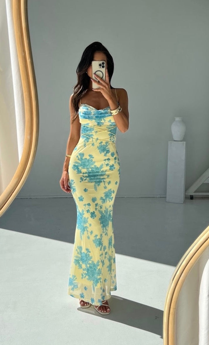 Aisara - Backless Print Bodycon Maxi Dress