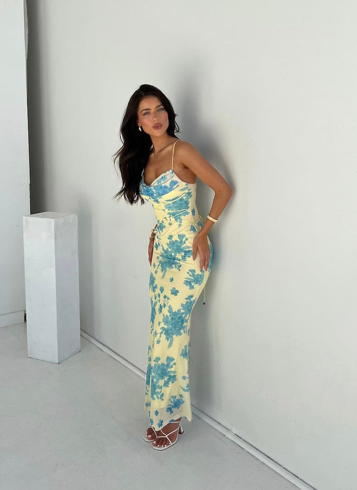 Aisara - Backless Print Bodycon Maxi Dress