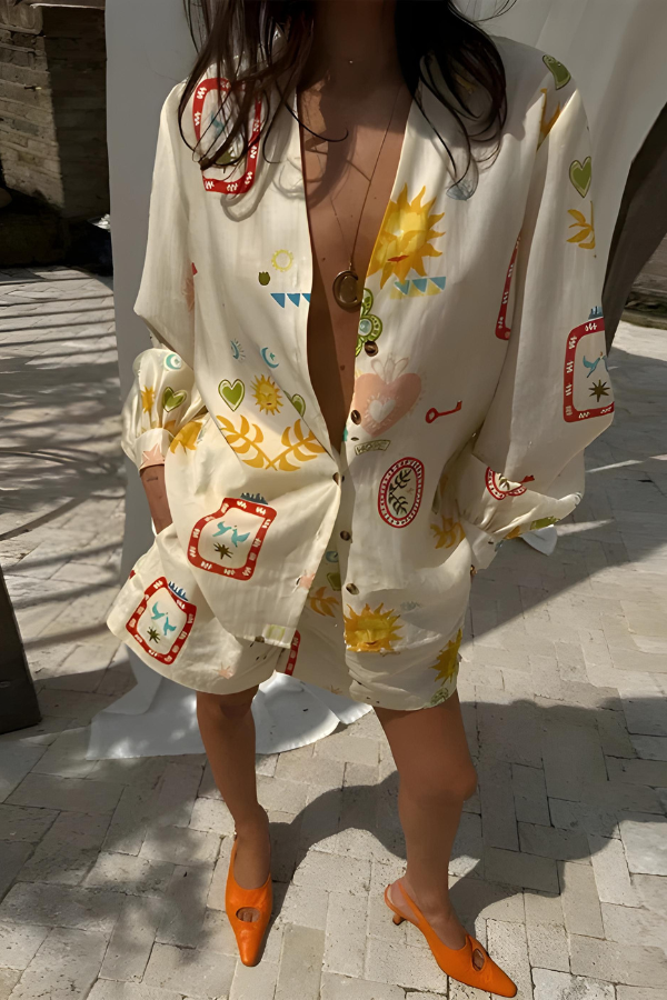 Alexa - Printed Long Sleeve Shirt and Short Set