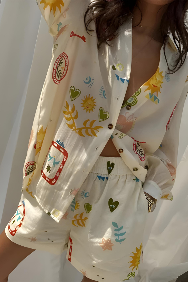 Alexa - Printed Long Sleeve Shirt and Short Set