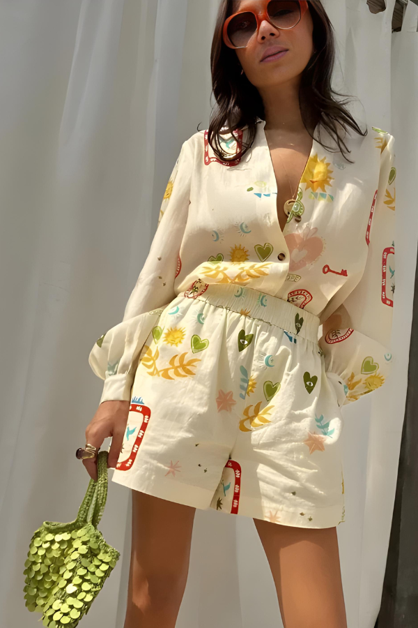 Alexa - Printed Long Sleeve Shirt and Short Set
