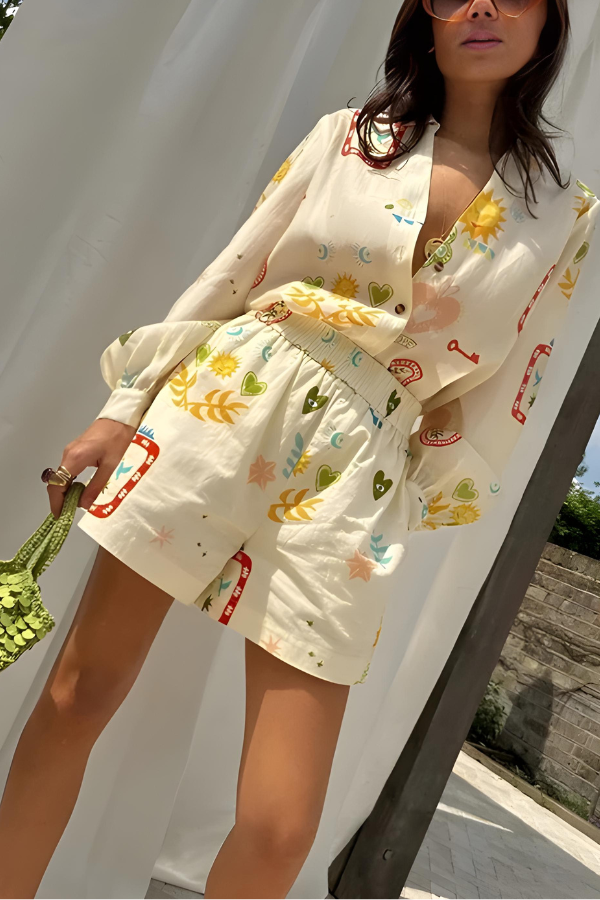 Alexa - Printed Long Sleeve Shirt and Short Set