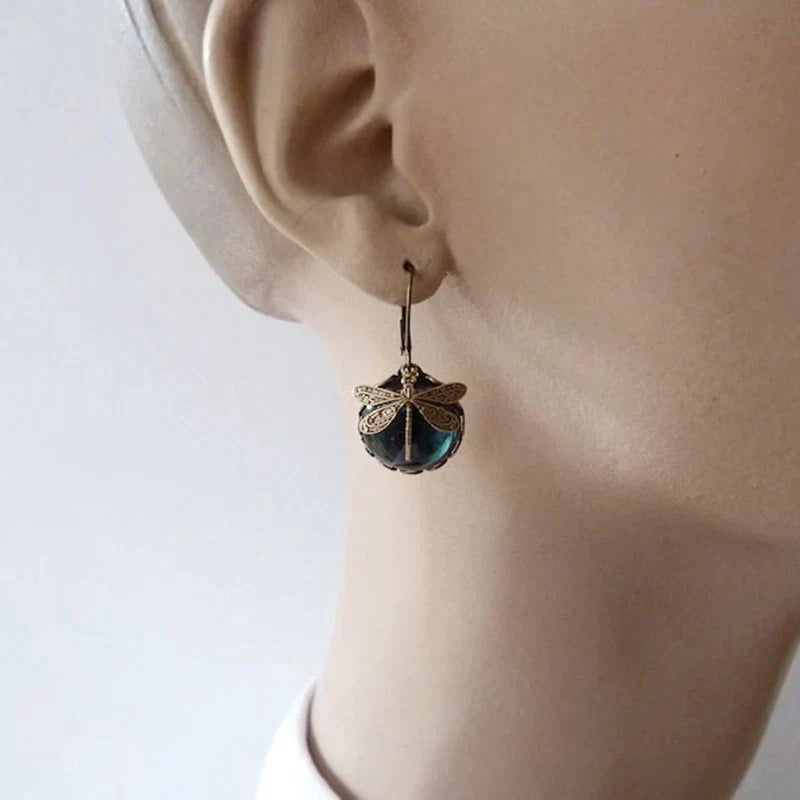 Avery - Fashionable Bronze Dragonfly Moonstone Earrings