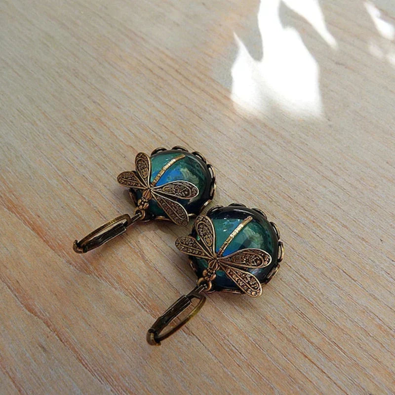 Avery - Fashionable Bronze Dragonfly Moonstone Earrings