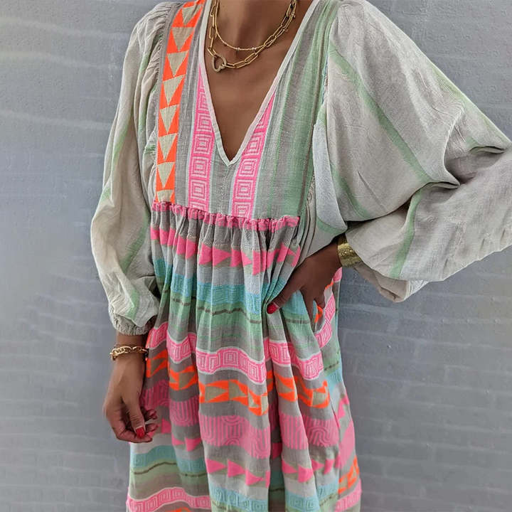 Ziggy - Vintage V-Neck Puff Sleeve Long Sundress