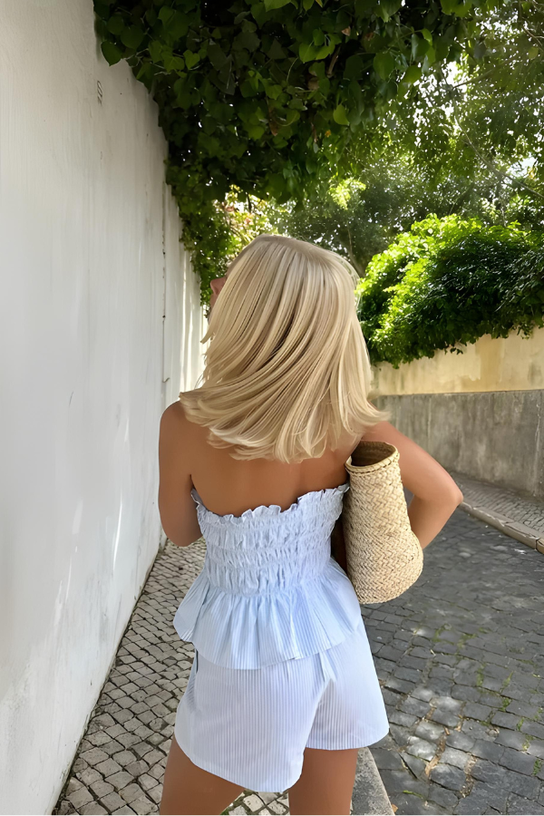 Aspen - Ruffle Bandeau Tube Top and Loose Shorts Set