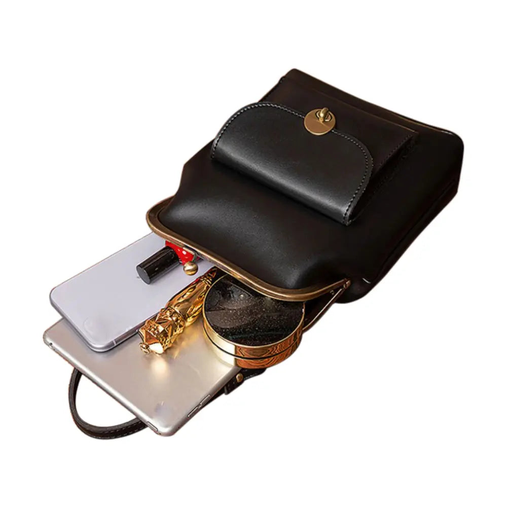Anna - Chic Leather Bag with Kiss-Lock Closure
