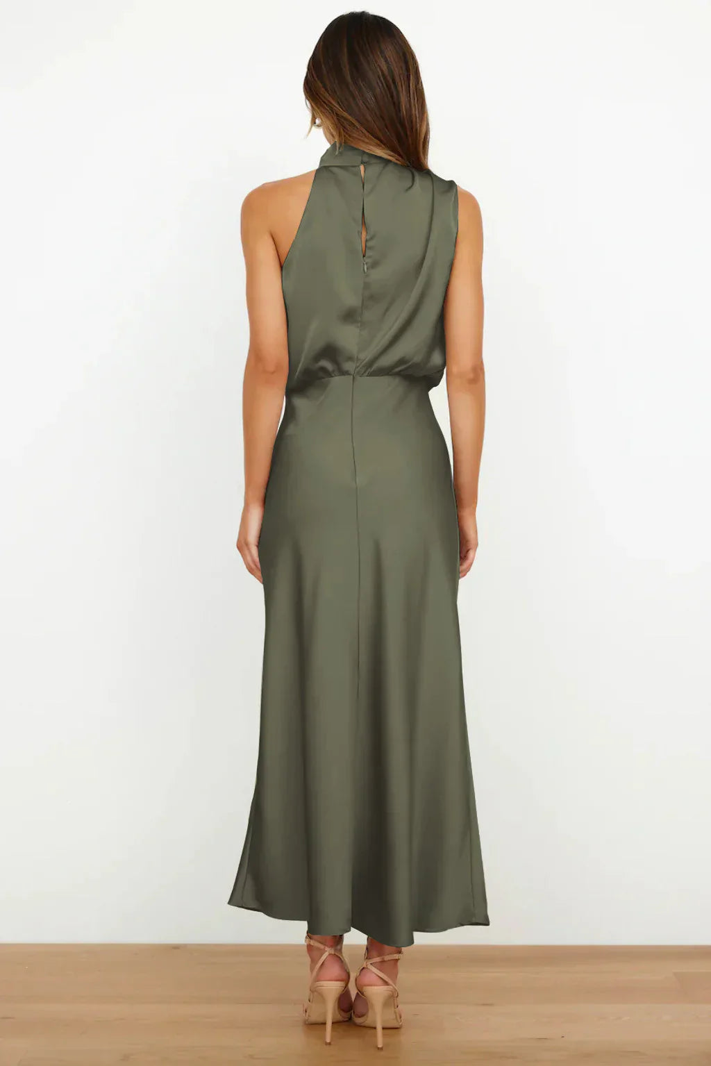 Azmara – Elegant Halter Neck Satin Maxi Dress