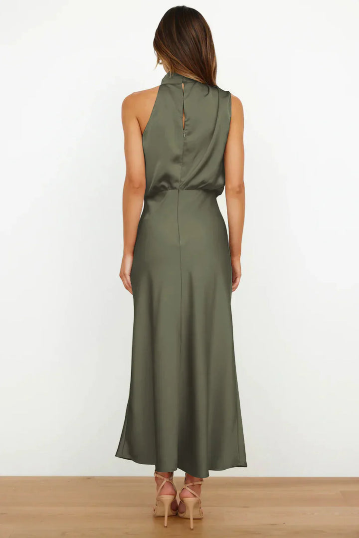 Azmara – Elegant Halter Neck Satin Maxi Dress