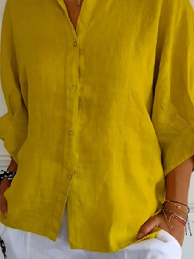 Aeloria - Lace-Up Cotton Linen Loose Shirt