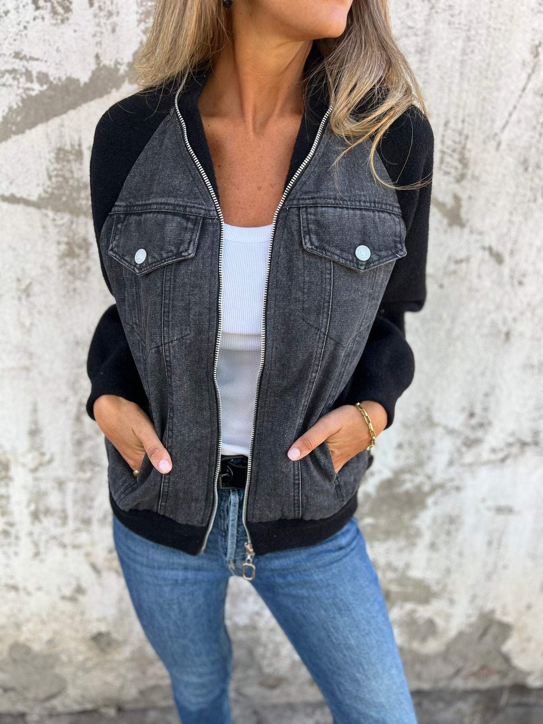 Nell - Trendy Denim Patchwork Jacket