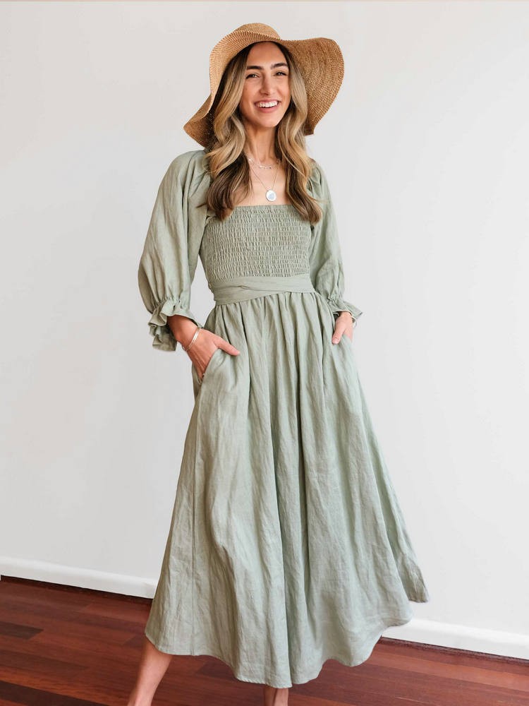Aviana - Elegant Reversible Puff Sleeve Maxi Dress