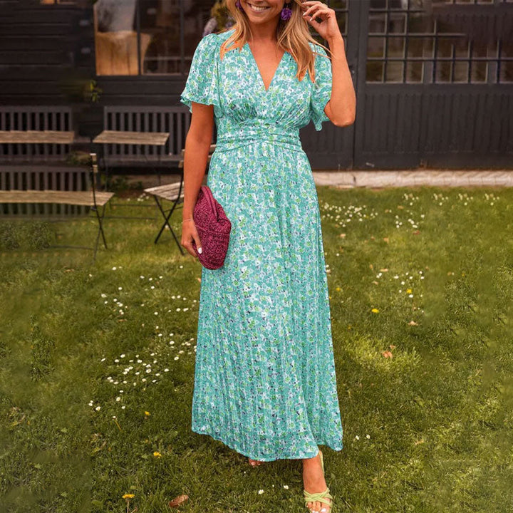 Alexa - Classic V-Neck Floral Print Dress